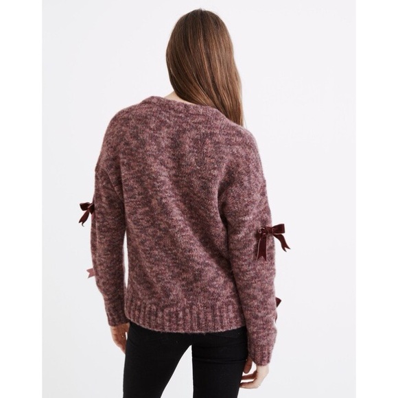 Madewell Sweater Burgundy Purple Velvet Bow Small S Academia Preppy - Picture 2 of 9